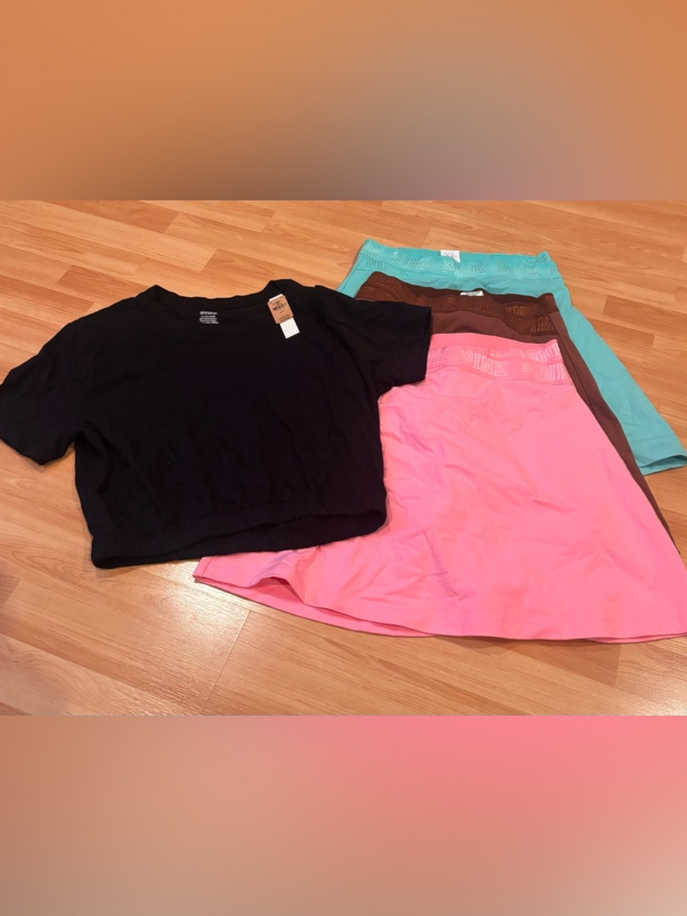 PINK Victoria's‎ Secret Black Crop Top with Pink & Aqua Skirts